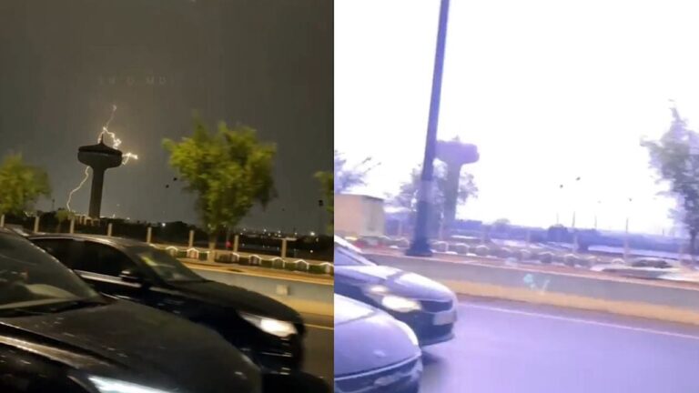 البرق يضرب برج المياه في المدينة المنورة
