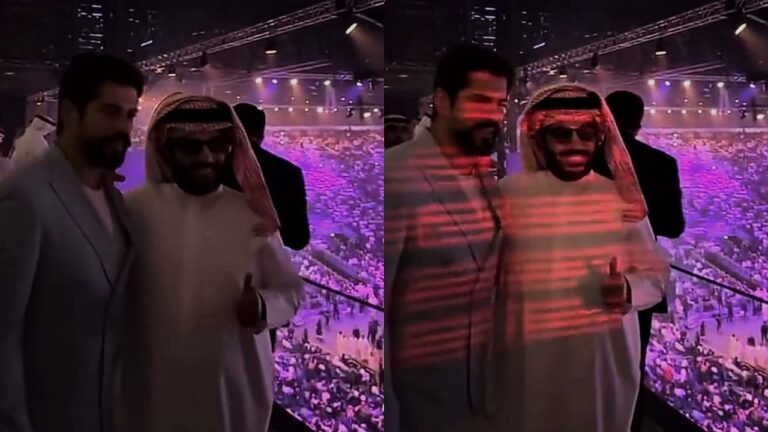 شاهد الممثل التركي بوراك يلتقط صورة تذكارية مع تركي آل شيخ في افتتاح موسم الرياض
