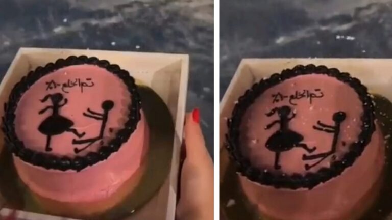 شاهد فتاة بخلع زوجها بقالب كيك وتثير الجدل