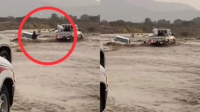 فيديو.. مواطن ينقذ شخصًا من الغرق في سيول كبكب بمكة