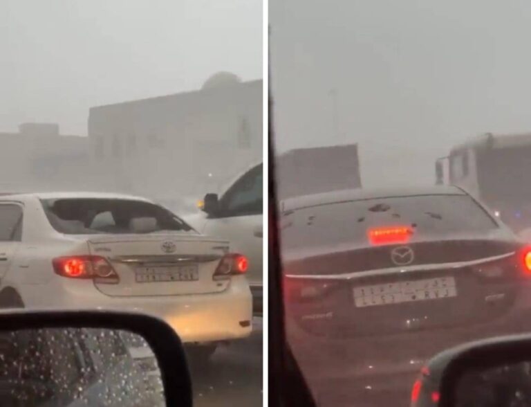 شاهد البرد يحطم زجاج السيارات في الدمام