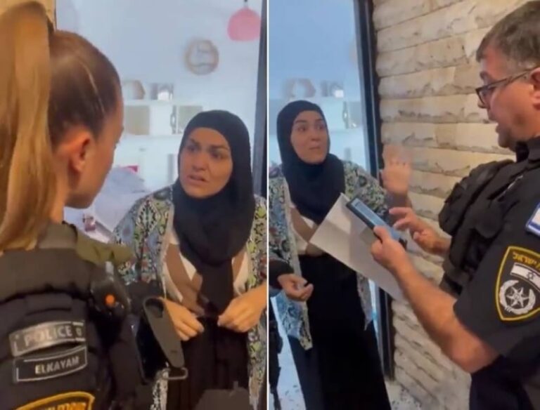 شاهد ردة فعل سيدة فلسطينية أثناء محاولة الشرطة الإسرائيلية اعتقالها بسبب الواتساب