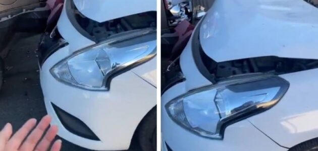 شاهد ردة فعل فتاة بعد تعرضها لحادث سير بسيارة والدتها