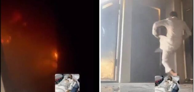 شاهد شاب سعودي ينقذ عائلة كاملة من حريق اندلع في منزلهم ويتعرض للإصابة