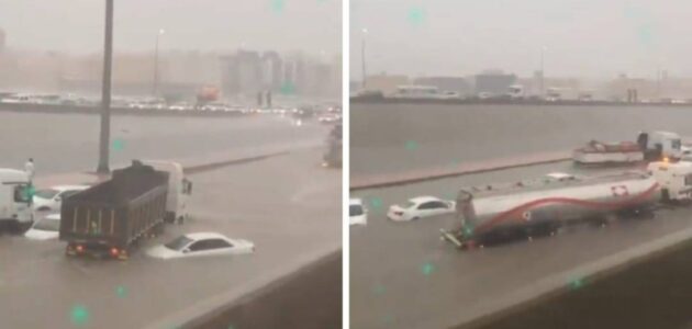 شاهد غرق السيارات في شوارع الدمام بعد هطول الأمطار الغزيرة