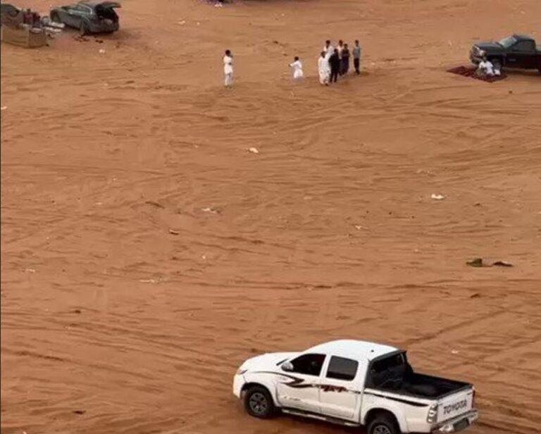 شاهد مشاجرة عنيفة بالسيف في منطقة صحراوية بالمملكة.. وهروب سائق بسيارة هايلوكس