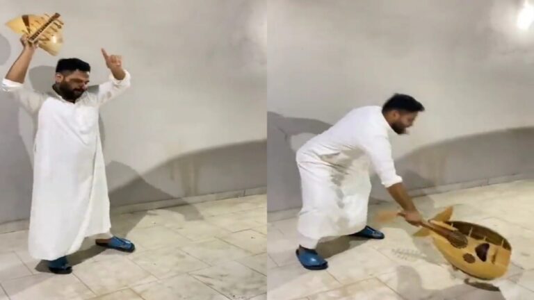 شاهد مطرب يعلن توبته عن العزف ويكسر عوده أمام متابعيه