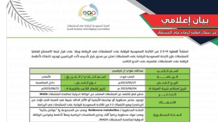 عاجل..لجنة الرقابة على المنشطات إيقاف