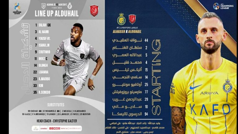 غياب كريستيانو رونالدو عن صفوف العالمي: تشكيلات الفِرَق: الدحيل – النصر في الجولة الرابعة من دوري أبطال آسيا