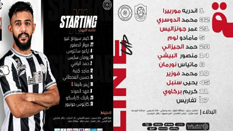 كارلوس جونيور أساسياً في صفوف الليثو: تشكيلات الفِرَق: نادى الرائد – نادى الشباب في الجولة الـ13 من دوري روشن السعودي