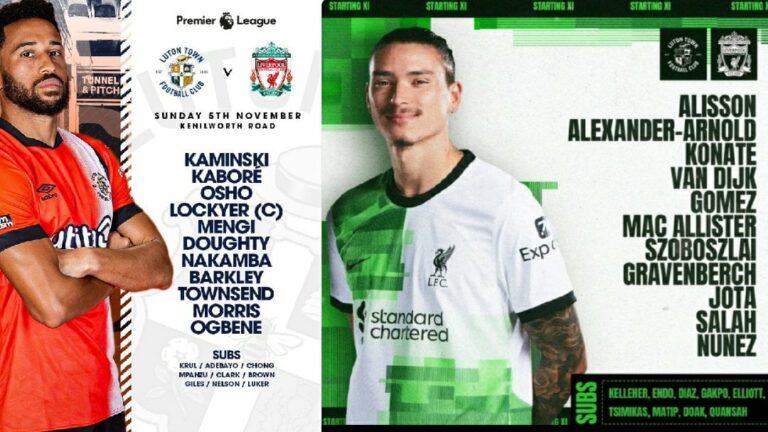 محمد صلاح أساسياً في صفوف الريدز: تشكيلات الفِرَق: لوتون تاون – نادى ليفربول الدوري الإنجليزي الممتاز ( حكم مباراة ليفربول لوتون )