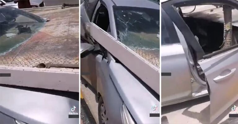 مركبة تصطدم بسطحة من الخلف ونجاة قائدها من الموت بأعجوبة