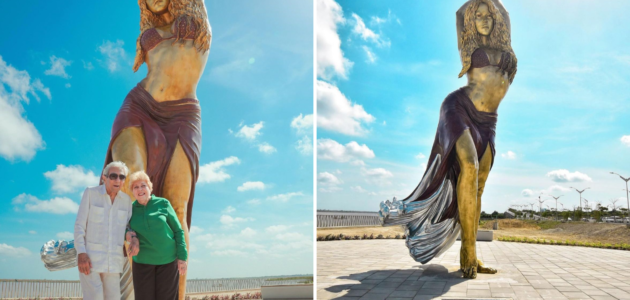 الكشف عن تمثال ضخم لشاكيرا في كولومبيا بحضور والديها