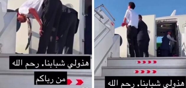 تفاعل واسع مع فيديو لـ شابان سعوديان يؤديان الصلاة أمام باب الطائرة