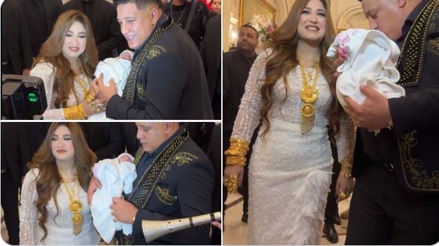 حمو بيكا يحتفل بسبوع ابنته وسط جدل حول ظهور زوجته بمجوهرات ضخمة -فيديو وصور