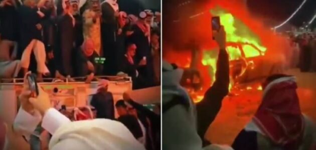 شاهد احتراق مركبة وسط حفل باشات شمر بمهرجان الصياهد في ظروف غامضة
