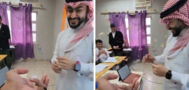 شاهد احتفال طلاب بعيد ميلاد معلمهم داخل الفصل