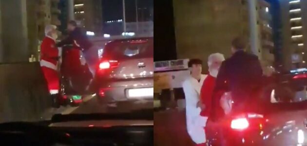 شاهد بابا نويل يفقد أعصابه في لبنان ويعتدي على سائق