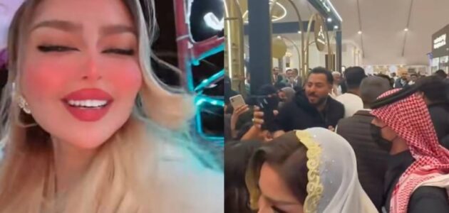 شاهد تجمهر شديد حول مروج الرحيلي أثناء زيارتها لمعرض العطور في ينبع