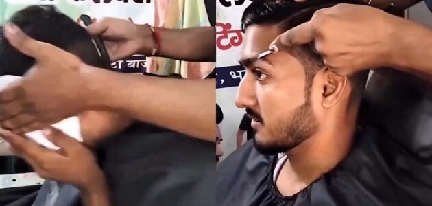 شاهد حلاق هندي يتسبب في جرح عميق لزبون وهو يقوم بالاستعراض