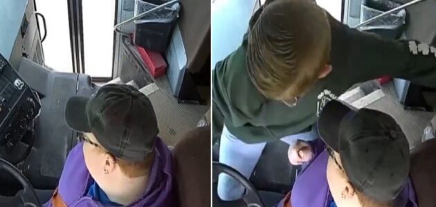 شاهد ردة فعل طفل لحظة تعرض سائق حافلة مدرسية للإغماء أثناء عمله