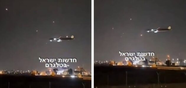 شاهد كيف تحاول طائرة الهبوط في مطار تل أبيب أثناء اعتراض القبة الحديدية للصواريخ