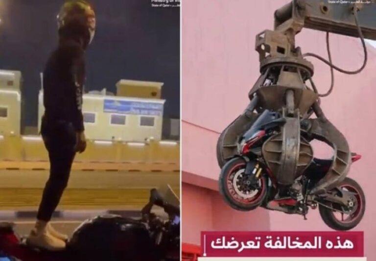 شاهد ماذا فعلت مرور قطر في دراجة نارية بعد ضبط قائدها يقوم بحركات استعراضية على طريق عام
