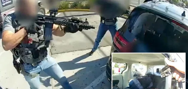 شاهد معركة بالأسلحة النارية بين مسلحين خطفا طفل والشرطة الأمريكية في ولاية أريزونا