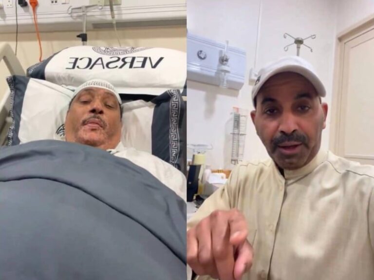 شاهد ولد الديرة على السرير الأبيض يمازح الفنان طارق العلي أثناء زيارته في المستشفى