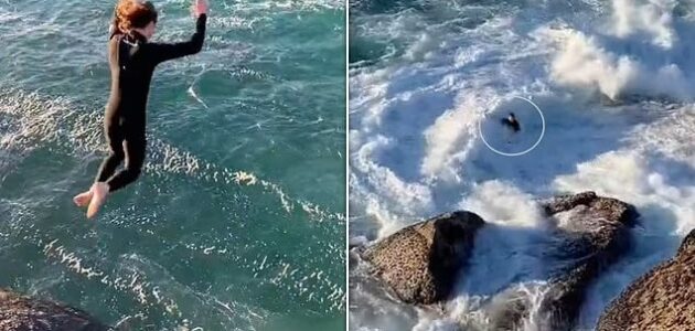 فيديو مرعب.. سباح قفز بمياه هادئة فتحولت أمواجاً بعلو 4 أقدام