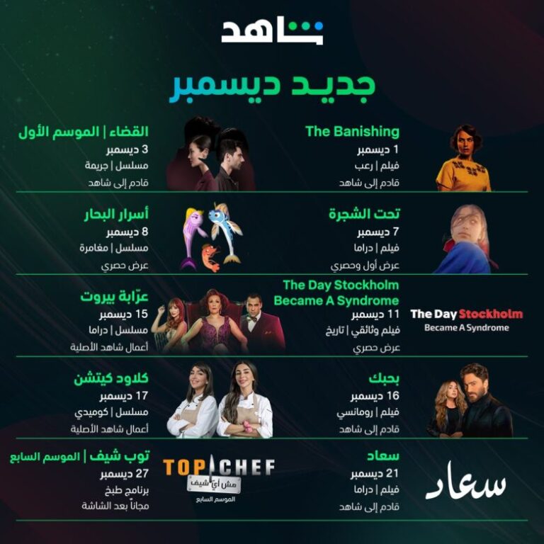قائمة المسلسلات والأفلام المعروضة على شاهد في ديسمبر