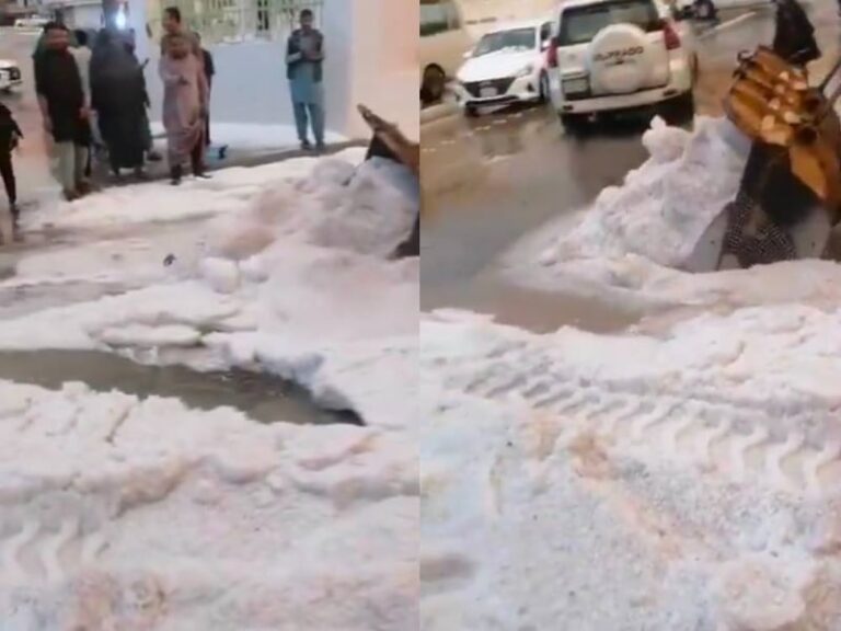 مشهد نادر لـ إزالة البرد من شوارع بريدة بالمعدات الثقيلة