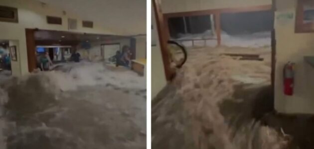 شاهد أمواج مياه تجتاح قاعدة عسكرية أميركية في جزر مارشال وسط المحيط الهادئ نتيجة فيضانات ضخمة