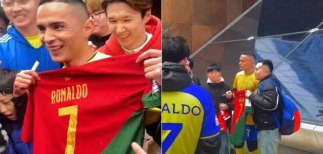شاهد تجمع آلاف الأشخاص حول شبيه رونالدو في الصين من أجل التصوير معه