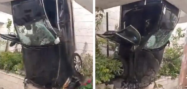شاهد حادث سير غريب في منطقة الجبيهة بالعاصمة الأردنية عمان