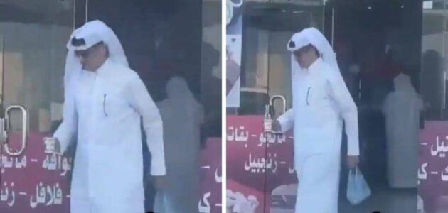 شاهد شبيه الشيخ تميم أثناء خروجه من محل بوفيه