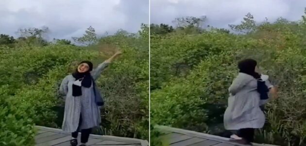 شاهد فتاة تتعرض لموقف محرج أثناء تصويرها وسط الأشجار