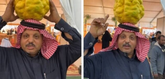 شاهد مواطن يحمل أكبر ترنجة على رأسه في مهرجان حمضيات الحريق