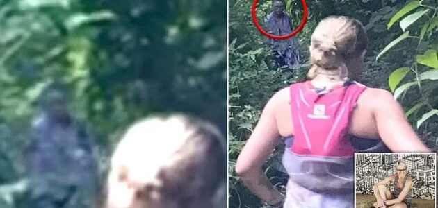 صورة مرعبة لعداءة تمر قرب شبح مقاتل بغابة مطيرة