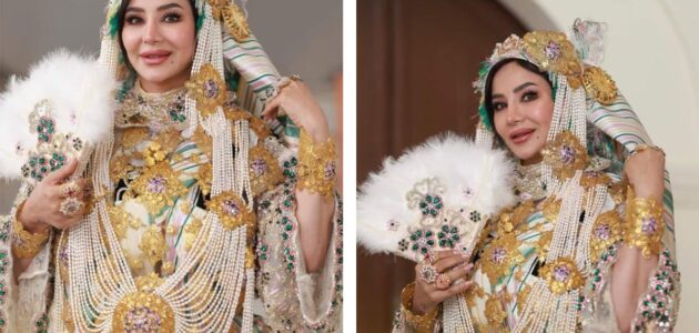 لجين عمران تتألق بالزي الليبي وترتدي عقد ضخم من الذهب