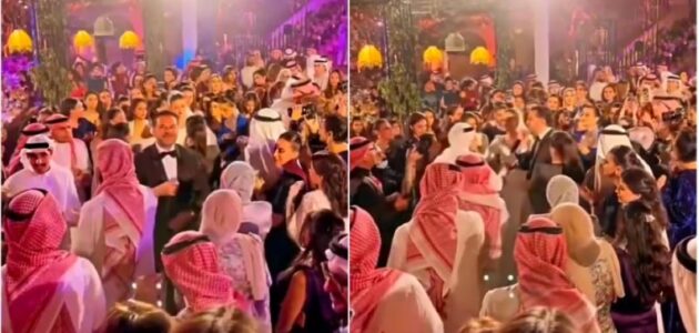 شاهد راغب علامة يرقص مع عروسين في حفل زفاف بجدة
