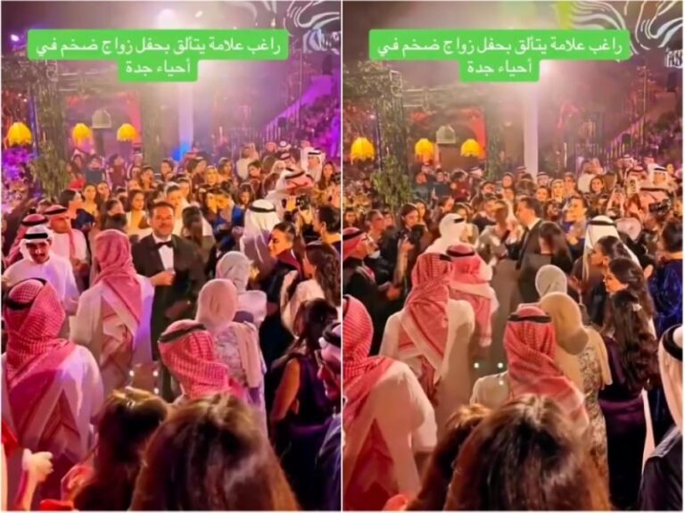 شاهد راغب علامة يرقص مع عروسين في حفل زفاف بجدة