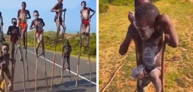 شاهد رحالة سعودي يوثق لقائه بأفراد قبيلة إفريقية تُجيد السير على العصي