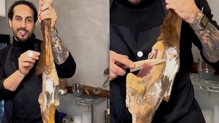 شاهد شاب يوثق تجربته في تناول لحم خروف تم تعتيقه لمدة عام