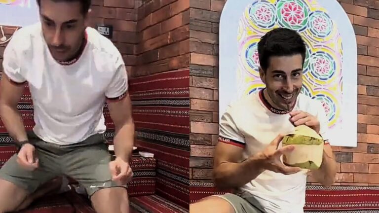 شاهد فتاة توثق محاولة زوجها الإيطالي للجلوس بالطريقة العربية