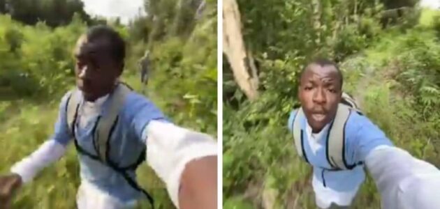 شاهد لحظة هروب شاب إفريقي من قرية لآكلي لحوم البشر