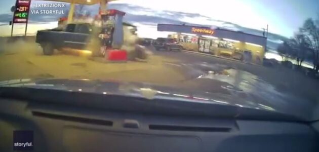 شاهد ما فعلته امرأة بمحطة وقود في أمريكا بسبب قيادتها بسرعة كبيرة