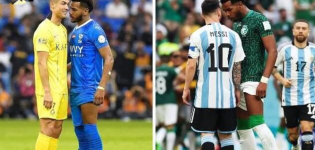 شاهد ماذا فعل البليهي بـ اللقطتين الشهيرتين له مع ميسي ورونالدو